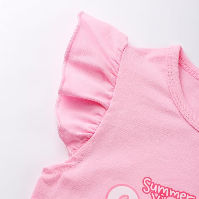 Girls Skirt Set 2 Piece Outfit Toddler Summer Clothes Ruffle Sleeve T-Shirt Bow Knot Tutu Skirt Outfit Set