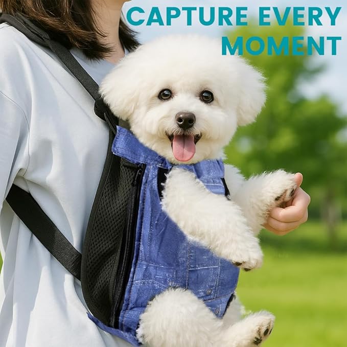 Dog Backpack Carrier, Front Pocket for Essentials, Legs Out Carrying Sling Travel Bag for Small Medium Dogs 4-7 Lbs, Soft Wearable Puppy Chest Carry Backpacks for Walking/Hiking/Camping/Traveling
