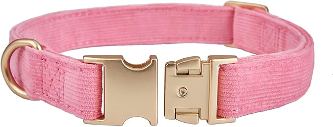 Soft Cotton Dog Collar with Metal Buckle Adjustable Heavy Duty Comfy Corduroy Collars for Small Medium Large Dogs,Rosy Pink,Large
