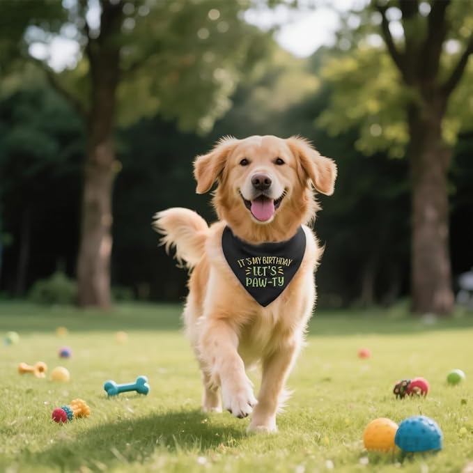 It's My Birthday Let's Paw-ty Black Dog Bandana, Cute Pet Birthday Bandana Gifts for Dog Lover Pet Owner, Pup Scarf Accessory Decor Photo Shoot for Pup Adoption Celebration Doggie Playdate