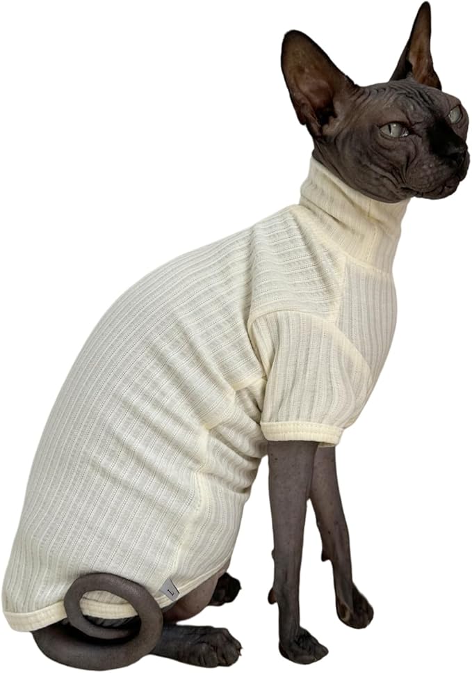 Sphynx Cats Shirt Cat Turtleneck Cotton Sweater Pullover Kitten T-Shirts with Sleeves Cat Pajamas Jumpsuit for Sphynx Cornish Rex, Devon Rex, Peterbald (White, XX-Large (Pack of 1))