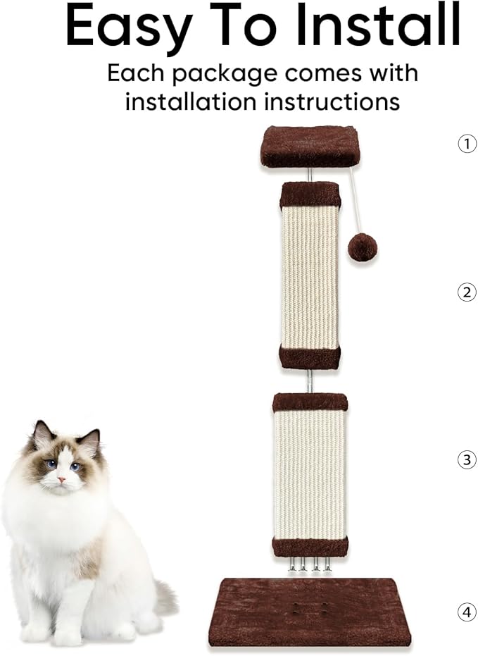 AGYM 32 Tall Cat Scratching Post for Large Cats, Cat Scratcher for Indoor Cats Adults, Sturdy Sisal Scratch Post to Protect Furniture, Brown