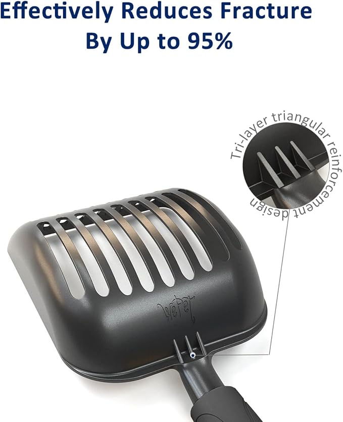 WePet Cat Litter Scoop, Non-Stick Plated Aluminum Alloy Sifter, Kitty Durable Metal Scooper, Deep Shovel, Long Handle, Kitten Pooper Lifter, Size Medium, Coated Black Body with Black Handle