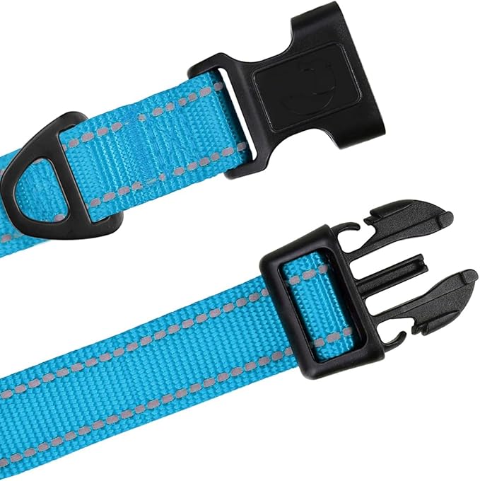 TagME Reflective Nylon Dog Collars, Adjustable Classic Pet Collar with Quick Release Buckle for Extra Small Dogs, Sky Blue, 5/8" Width
