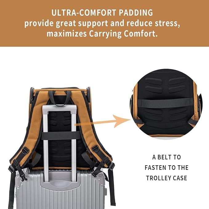 Cat Backpack Carrier for Small Dogs and Medium cat Puppy Kitten Bunny Pet Carrier Backpack Collapsible with Fully Ventilated Mesh with Safety Leash (Brown, 12.9" L x 10.62" W x 15.5" H - M)