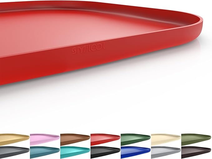 Silicone Pet Feeding Mat with Raised Edge for Food and Water, Dog Bowl Mats, Cat Bowls Placemat with High Lip for Floor Waterproof, Rubber Tray for Cats and Dogs 19 x 12 x0.7 Red
