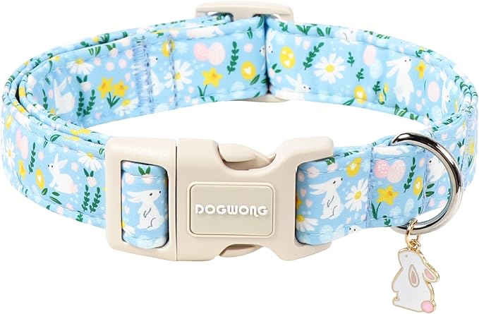 DOGWONG Easter Dog Collar-Cute Easter Rabbit Bunnies Egg Dog Collar, Adjustable Soft Easter Dog Collar for Small Medium Large Dogs, L