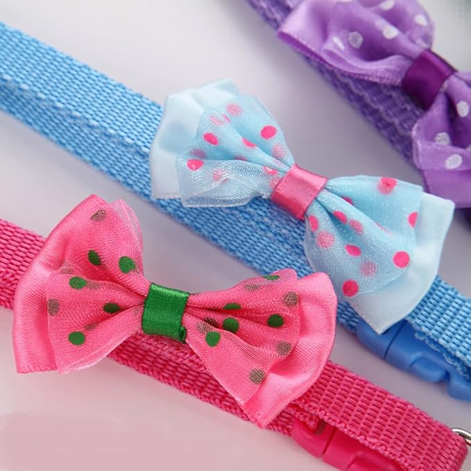 18Pcs Puppy Collars, Cat ID Collars with Bell Adjustable 19-32cm, Polka Dot Bow Soft Nylon Adjustable Breakaway Identification Collars for Puppy Kittens