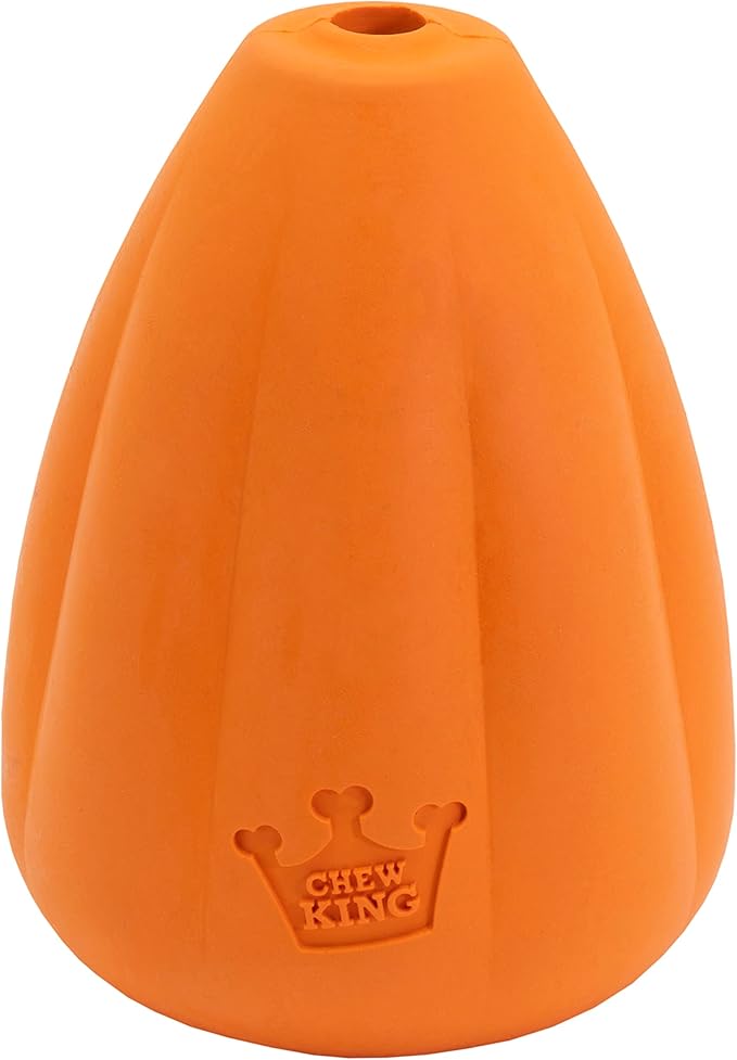 Chew King by Mammoth Premium Treat Dispensing Dog Toy, Durable Natural Rubber Chew Toy with Bacon Flavor, Safety Air Vent, Interactive Enrichment Toy for Aggressive Chewers, XL - Orange