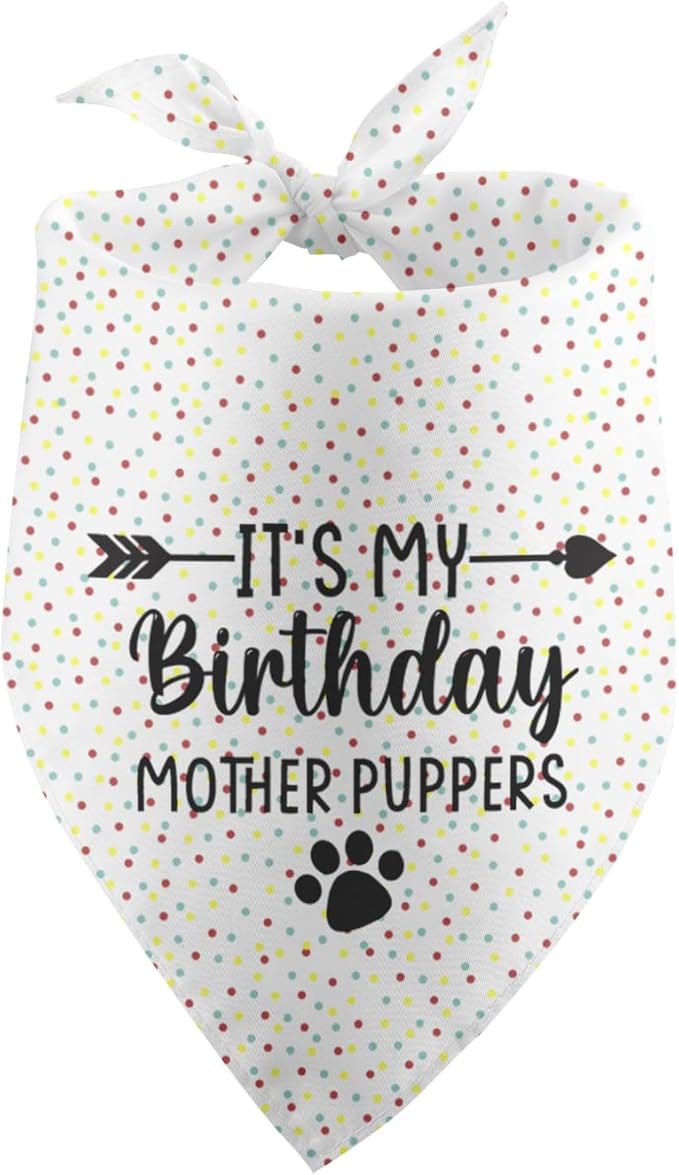 It's My Birthday Mother Puppers White Dog Bandana Birthday Gifts for Dogs Photo Prop Party Supplies Puppy Dog Pet Bandanas Pet Scarf Accessories for Dog Mom