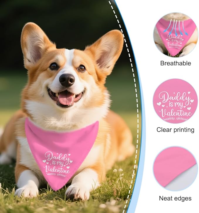 Daddy is My Valentine Dog Bandana, Funny Valentine's Day Dog Bandana, Cute Holiday Party Pet Scarf Accessories for Dogs Girls Puppies, Pink Valentines Birthday Gifts for Dogs Dad, New Pets Gifts