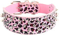 Serijoars Spiked Studded Dog Collar, PU Leather Dog Collar, Adjustable Pet Collars for Medium or Large Breed Pet (S, Leopard)