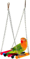 SunGrow Parrot Bird Swing Wooden Perch, Hanging Cage Accessory, Metal Chain Clasp, Colorful Bead Bar Design, Climb Ladder Hammock Setup, Indoor Mount System for Small Medium Pet Type Conure Parakeet