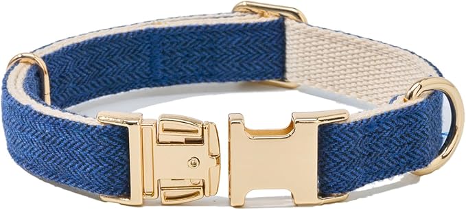 Soft Cotton Hemp Dog Collar with Metal Buckle Adjustable Tweed Dog Collars for Small Medium Large Dogs(Royal Blue,Small)