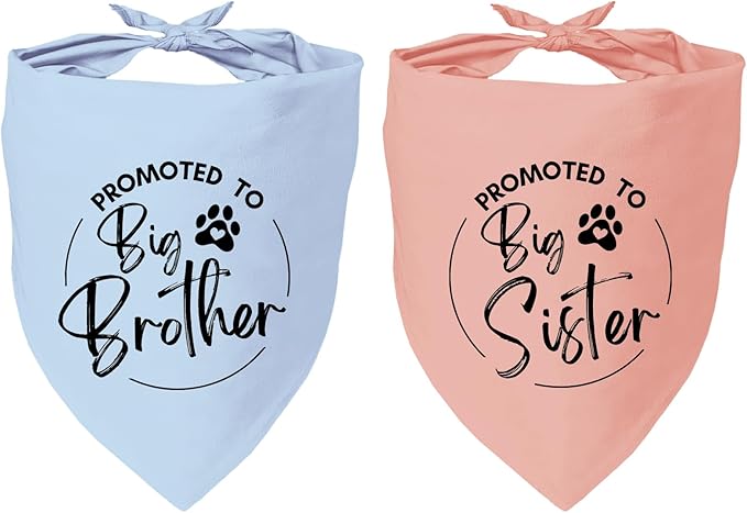 2 Pack Dog Bandana Pregnancy Announcement, Promoted to Big Brother and Sister Gender Reveal Puppy Dog Scarf Accessories, Adjustable Pet Bandana Scarf for Small Medium Large Dogs