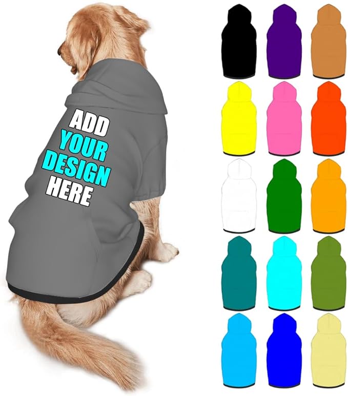 Custom Dog Hoodie Personalized Photo Text Logo Name Dog Clothes, Soft & Warm for Puppy Sweatshirt Hooded for Small Medium Large Dogs Girl/Boy Cats/Kitten, Gray, L