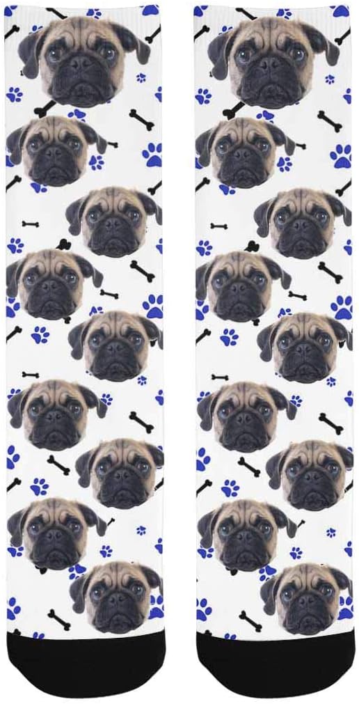 Custom Face Socks, Personalized Dog Lover Pet Photo Picture on Socks Unisex Athletic Crew Socks for Men Women