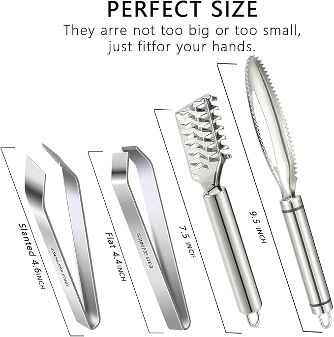 2 Pcs Fish Tweezer 2 Pcs Fish Scale Remover, Fishbone Tweezers Descaler Cleaner Scraper Tool Stainless Stee Pliers