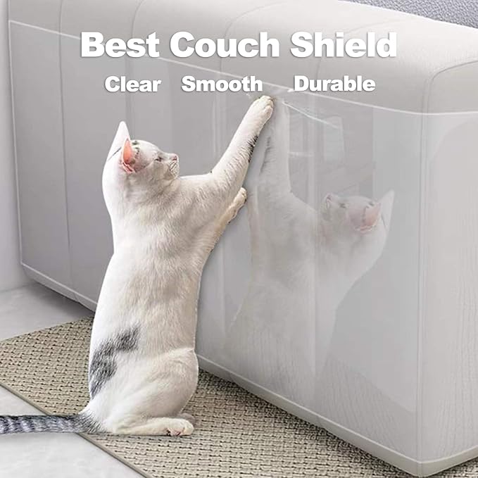 118"x8" Self-Adhesive Cat Scratch Protector Tape, Anti-Claw Couch Furniture Guard for Sofa Beds Doors Tables Walls, Clear Pet Scratch Deterrent
