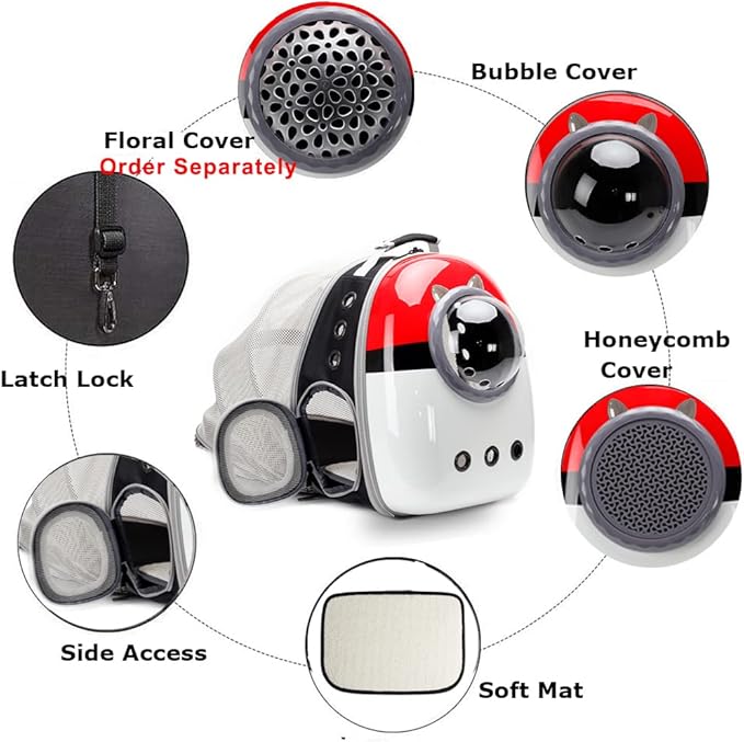 Expandable Cat Carrier Backpack with Catnip Toys, Backpack for Cats Kitten Small Puppy, Airline Approved Cat Bubble Backpack, Space Capsule Astronaut Carrier… (RED BP&Toy, Back Extension)