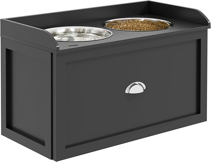 PawHut Dog Feeding Station with Storage Drawer - Removable Elevated Dog Bowls for Large Dogs, Black