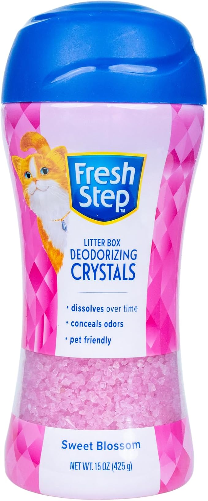 Fresh Step Cat Litter Crystals Deodorizer, Non Toxic Odor Neutralizing Crystals for Litter Boxes that Help Control Smells and Keep Home Areas Fresh, Sweet Blossom Scent, 15 Ounce