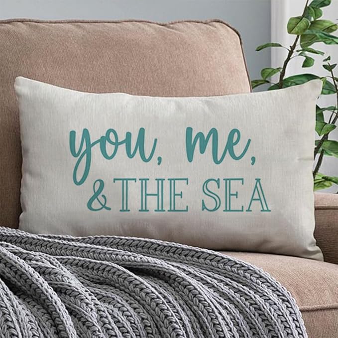PANDICORN Summer Beach Throw Pillow Covers 12x20 Inch Blue Words You Me and The Sea Ocean Sea Coastal Outdoor Decorations Lumbar Decorative Throw Pillows Cases for Home Living Room Couch Sofa Decor