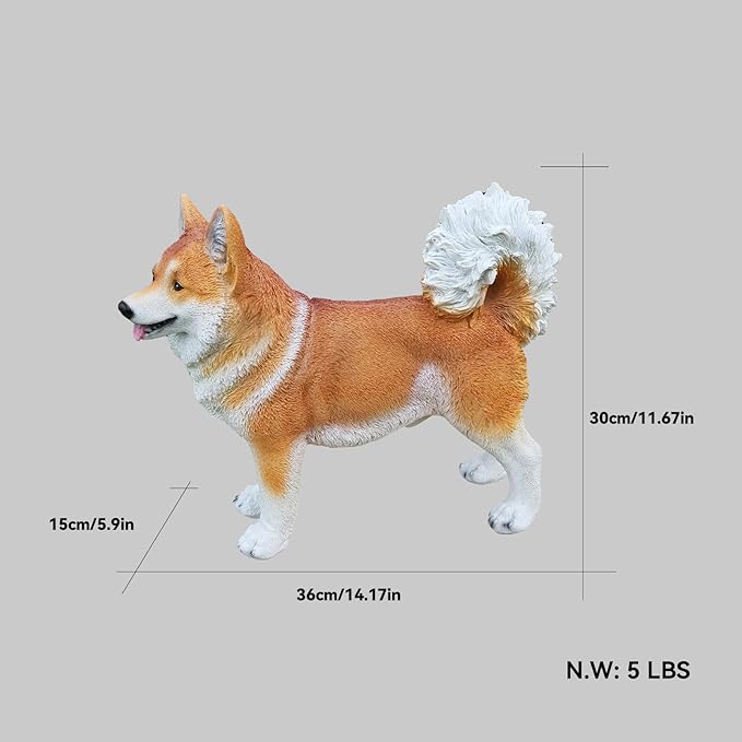 Akita Statue Outdoor Decorations – Dog Statues Outdoor Standing Yellow Akita with Replaceable Solar Light & Welcome Sign for Porch Décor