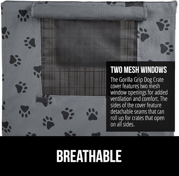 GORILLA GRIP Dog Crate Covers compatible with Amazon Basics Dog Crates, All Sides Open, Privacy Cover Fits 24" Wire Kennel, Breathable Mesh Windows, Light Reducing Puppy Training Cage Topper, Gray Paw