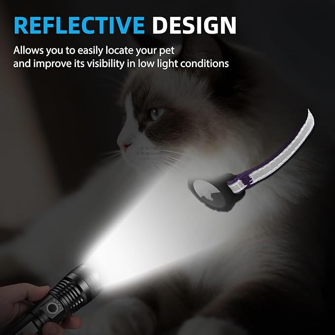 Airtag Cat Collar Breakaway with QR Code Name Tag, Reflective cat Collar airtag Holder with Bell, Cat ID Tag Personalized, Ultra-Durable, Adjustable, Quick Release, Fits Small Large Cats, Purple