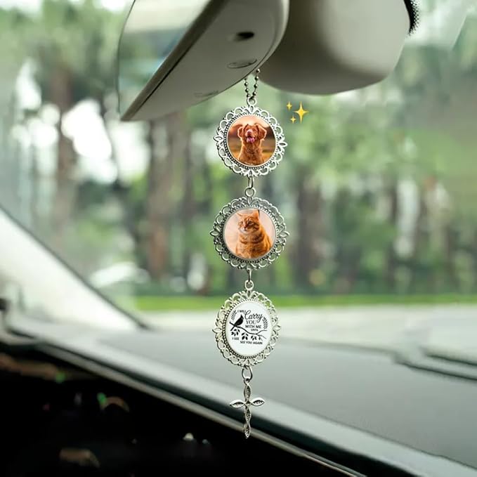 Custom Pet Photo Car Charm, Personalized Pet Memorial Rearview Charm, Paw Dangle Keepsake, Dog Cat Loss Gift, Personalized Car Photo Ornament, ereavement Sympathy Gifts for Loss of Loved Ones /1