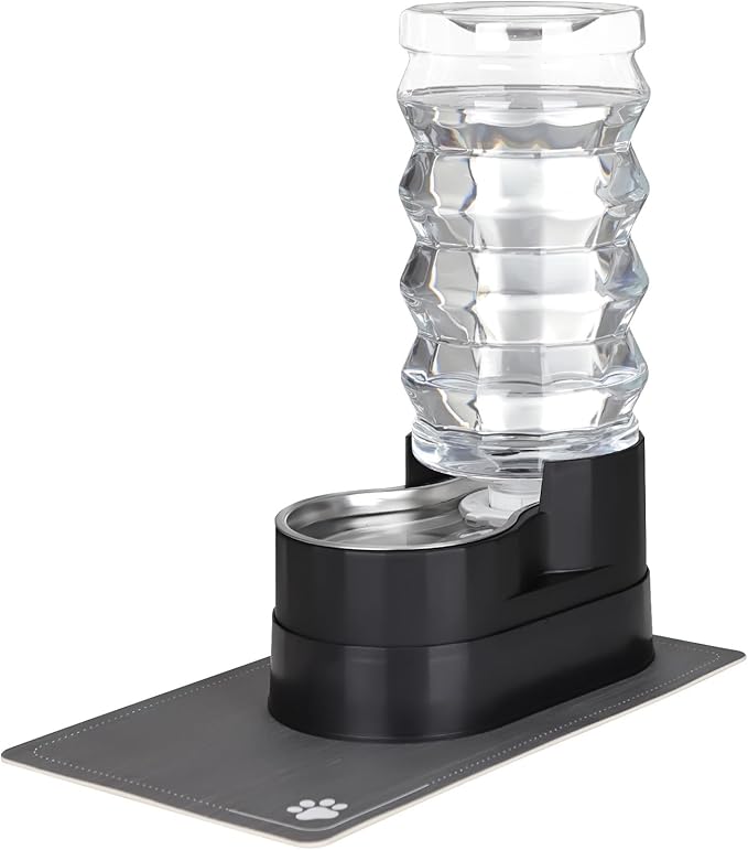 RIZZARI Automatic Dog Water Dispenser: 9L Black Elevated Feeder with Stainless Steel Dish for Elderly Dogs with Spinal Issues - Gravity-Fed Wide-Mouth - Non-Slip - Stable Base for Home or Garage Use