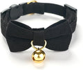 Soft Corduroy Cat Collar with Bell and Bowtie, Safety Breakaway Clasp, Adjustable for Kitten and Cats Black Color.