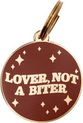 Two Tails Pet Company Personalized 'Lover Not a Biter' Pet ID Tag & Collar Charm - Custom Engraved Dog Tags for Pets - Luxury Brass, Gold Plating