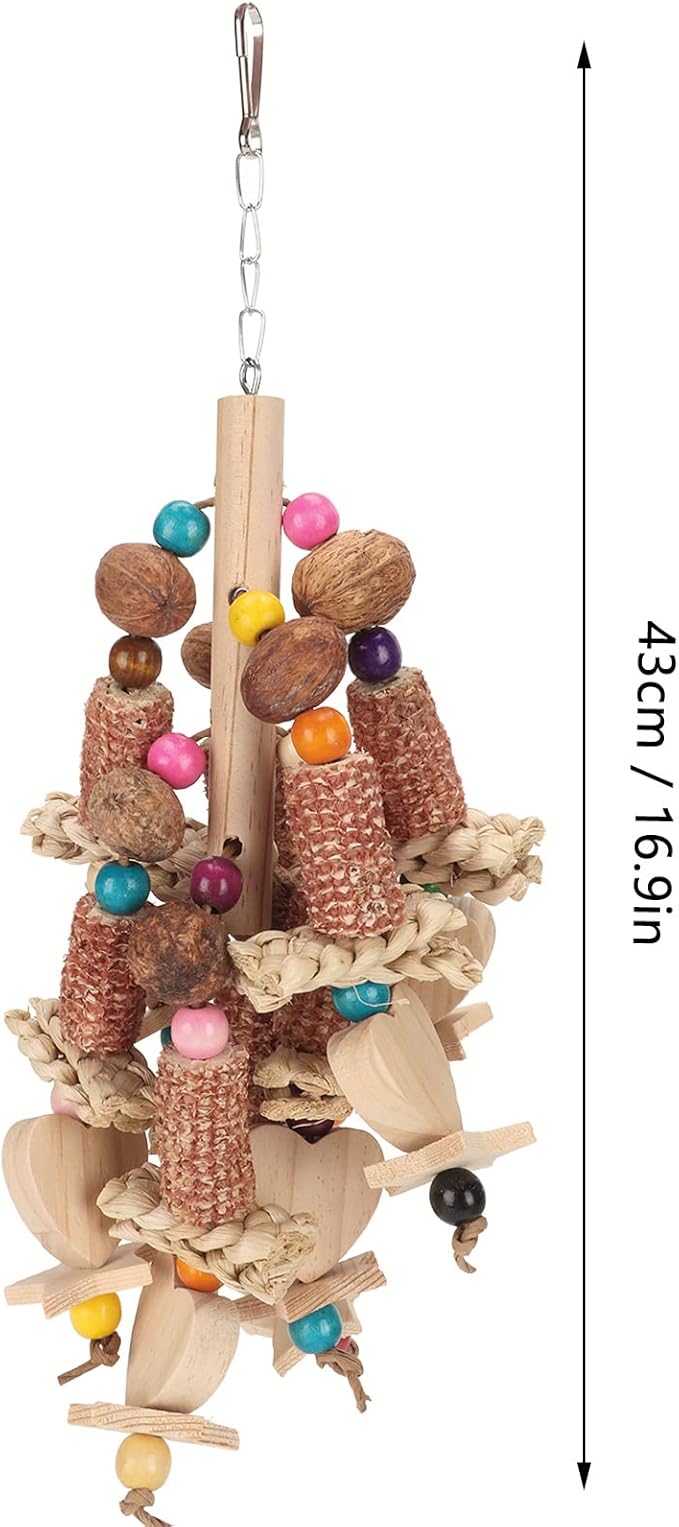 Wooden Bird Chew Toy, Edible Nuts, Non, Vibrant Design, Reduces Boredom, for Parrots and Small Birds