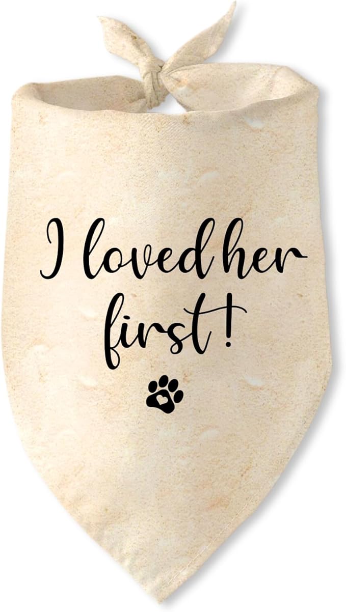 Engagement Gifts I Loved her First! Dog Bandana Pet Scarf Wedding Photo Prop Pet Accessories for Dog Lovers Owner Gift Engagement Party Bridal Shower Decorations
