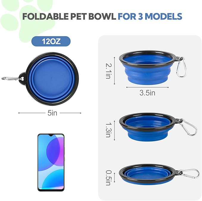 Collapsible Dog Bowls for Travel, 2-Pack Dog Portable Water Bowl for Dogs Cats Pet Foldable Feeding Watering Dish for Parking Camping Walking with 2 Carabiners Clip (12oz, Small, Blue+Green)