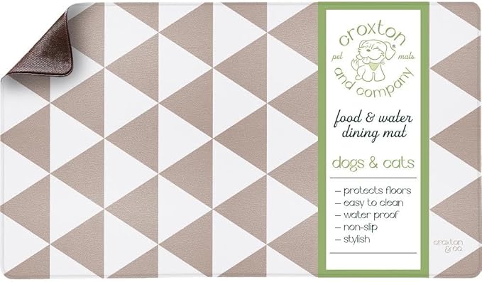 CROXTON & CO. Non-Slip Faux Leather Pet Feeding Mat for Dog Bowls | Large Bowl Mat for Food and Water | Durable, Easy-to-Clean Pet Food Mat for Floors | Size: 16.5"x28"