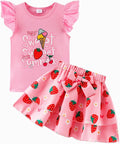 Girls Skirt Set 2 Piece Outfit Toddler Summer Clothes Ruffle Sleeve T-Shirt Bow Knot Tutu Skirt Outfit Set
