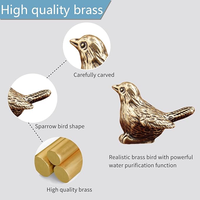 5 Pcs Mini Brass Bird Shape Copper Bath Disk Birdbath Cleaner Purification Physical, All-Season Safe Clean Water Solution, Fit for Outside Birdbaths, Outdoors Bowl, Garden Decor