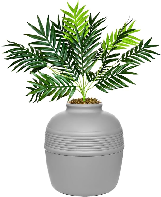 Good Pet Stuff Hidden Litter Box Planter, Decorative Cat Litter Enclosure with Carbon Filter, Artificial Plant, Easy Clean, Improved Design, Round Style, Base Kit, Pebble Gray