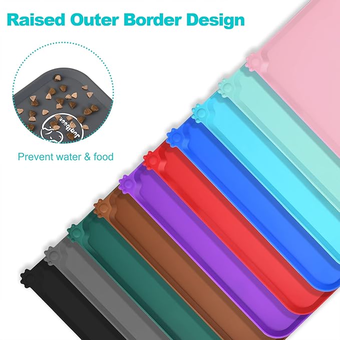 Silicone Waterproof Dog Cat Pet Feeding Mats, Non Slip, Easy Clean Pet Dog Cat Bowl Mats Placemat (18.5" x 11.5") Grey