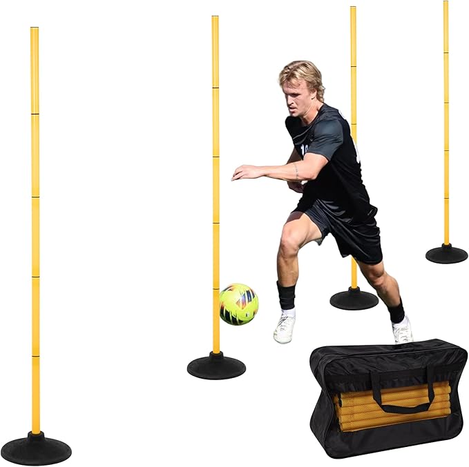 6 FT Agility Poles for Soccer, Basketball, Football, Equestrian, Pet Training, 4/6/8/10 Pack Detachable Soccer Poles w/Rubber Bases, Pole Bending Poles for Horses, Indoor/Outdoor Use