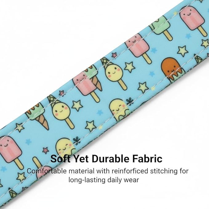 Small Dog Collar, Cute Dog Collar with Ice Cream Print and Charm for Girls Boys Dogs, Adjustable Blue Pet Collar for Small Dogs, Spring Summer Design Collar, S