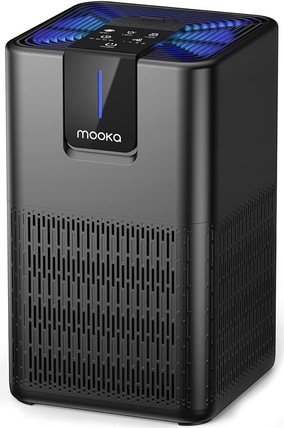 Air Purifiers for Home Large Room 1250 Ft²,MOOKA H13 HEPA Air Purifier for Pets Dust Odor Smoke,Aromatherapy Function,Air Cleaner with 15dB Quiet Sleep Mode for Bedroom Office Living Room,M05,Black