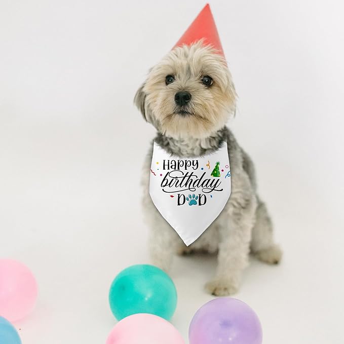 Happy Birthday Dad Black Dog Bandana Pet Scarf Accessories Funny Cute Puppy Bandana Birthday Party Accessorie Gifts for Dog Dad Lovers
