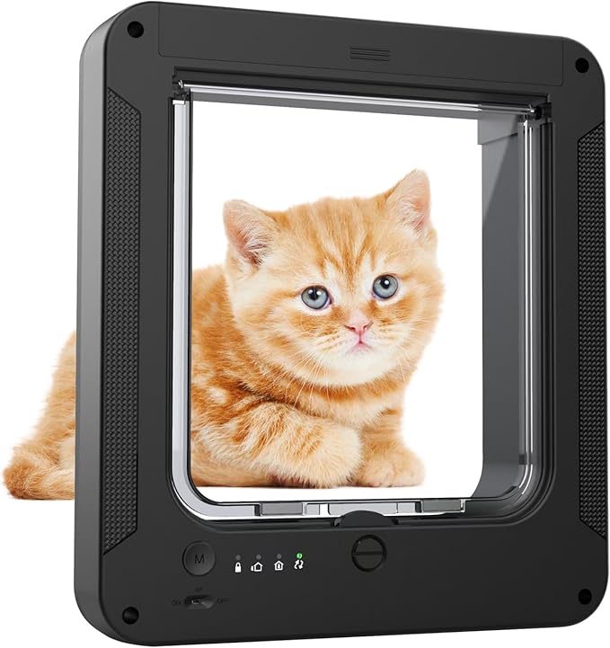 Smart Cat Door for Interior & Exterior Doors, Inter Frame Size 8.34" x 7.83", Microchip Kitten Door with 3 RFID Collar Sensor Keys, Electronic Activated Opening Pets Cats Flap for Windows, Walls