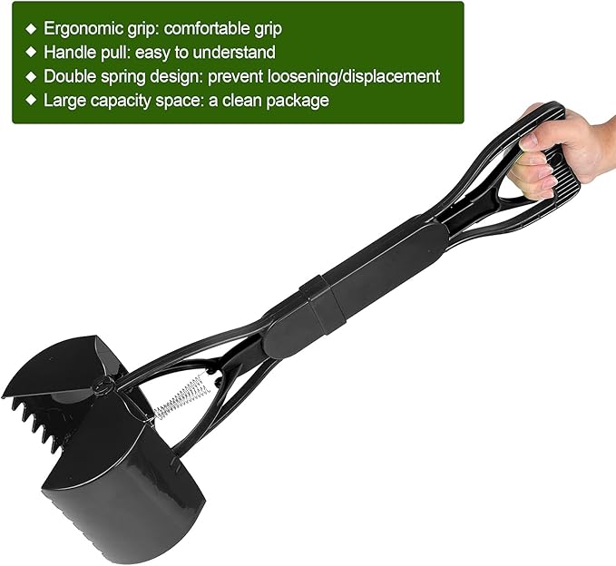 Pet Pooper Scooper, Long Handle Folding Poop Scoop, Stable Jaw Scoop Easy for Small Pet Poop, Pick Up Animal Waste Dog Puppy Cat Waste Picker Cleaning Tools Outdoor Dog Pooper Scooper(All Black)