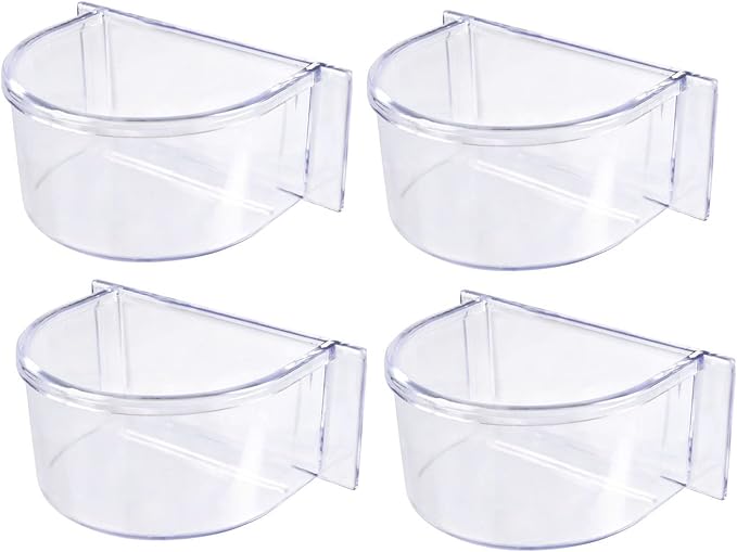 Lot of 4 Bird Cage Clear Plastic Seed Water Feeder Cups