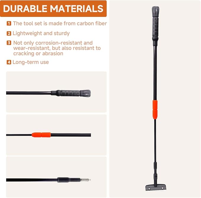6 in 1 Aquarium Cleaning Tool Kit, Telescopic Handle Design, for 20-160 Gallon Freshwater and Saltwater Aquariums, Includes Algae Scraper, Sponge Pad, Pipe Brush, Gravel Rake, Fish Net